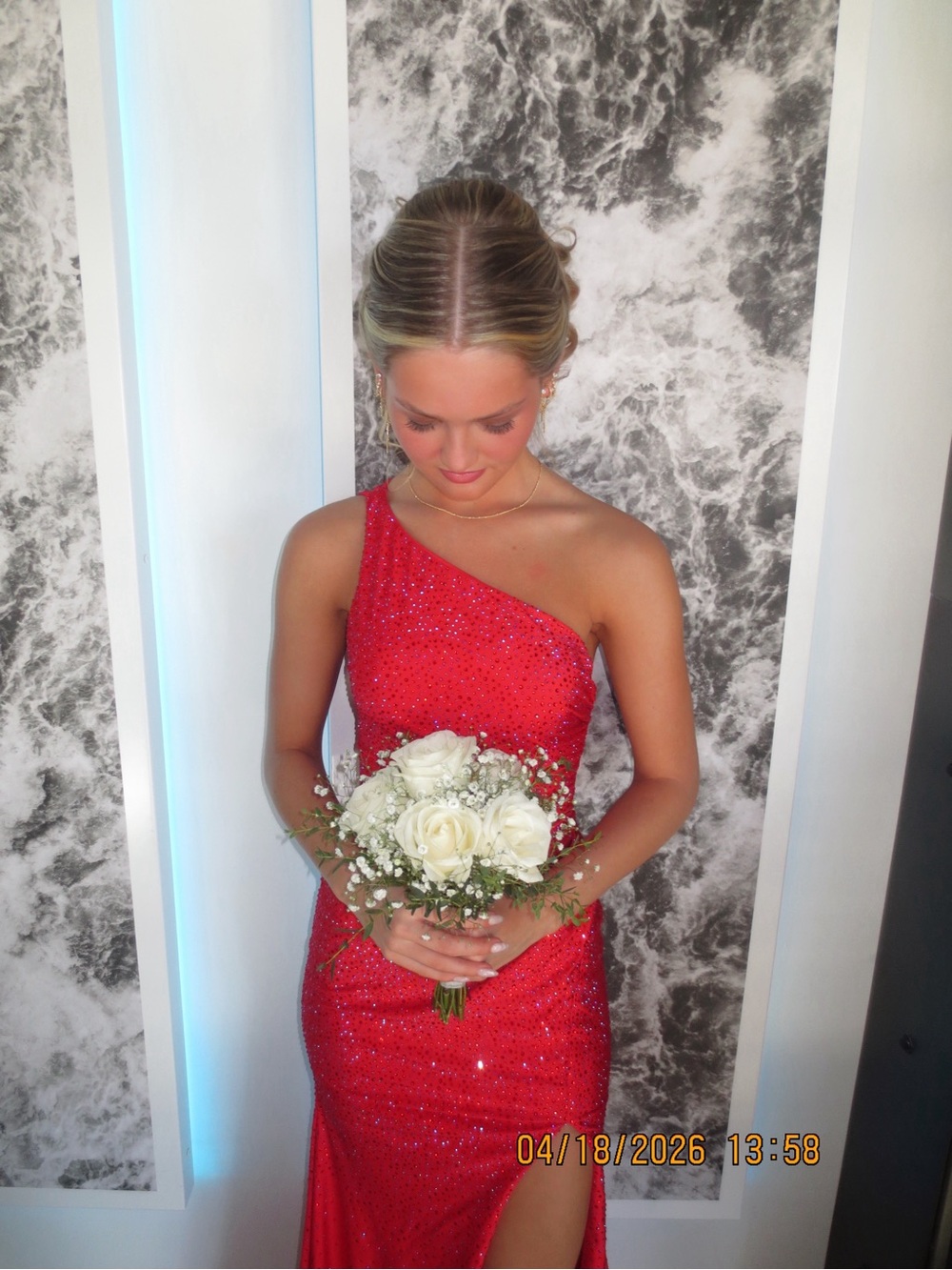 Sherri Hill Red One-Shoulder Sequin Evening Dress